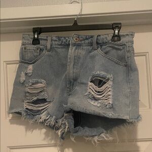 Distressed Light Blue Denim Shorts